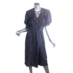 Vintage Women’s Small Blouson Dress Button Waist Black Colorful Puff Sleeves